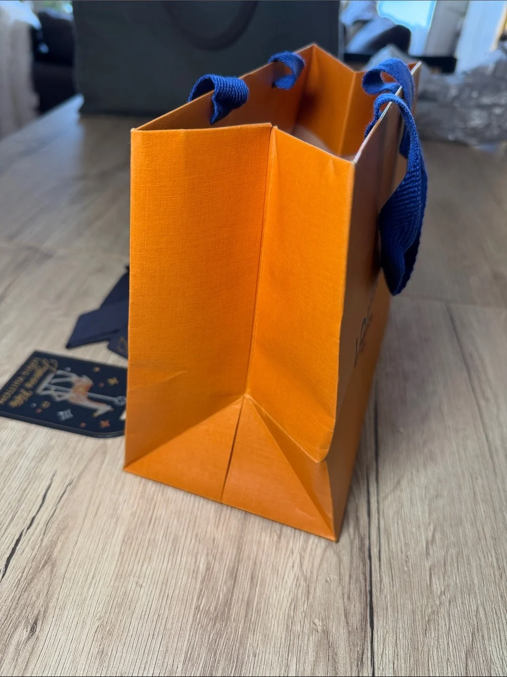 Louis Vuitton Orange Gift Bag with Blue Ribbon Handles